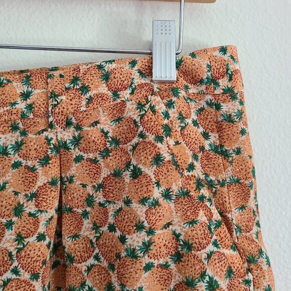 Joie Barnaby Orange Brown Green Pineapple Print Silk Shorts Size 4 - Picture 4 of 12